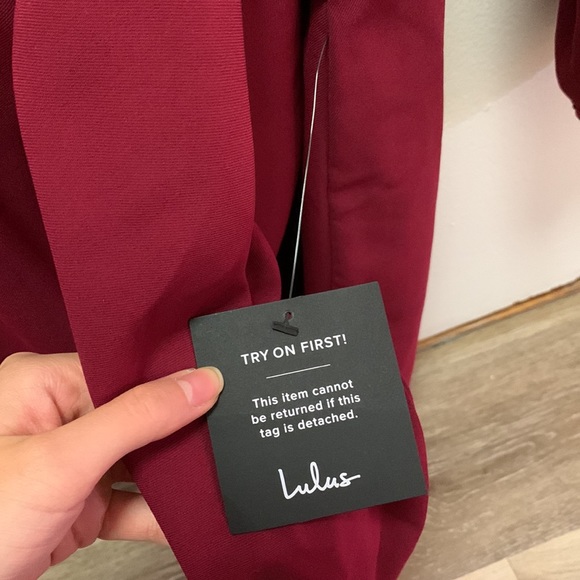 lulus believe it or knot wine red maroon long sleeve mini wrap dress SMALL - Picture 6 of 6